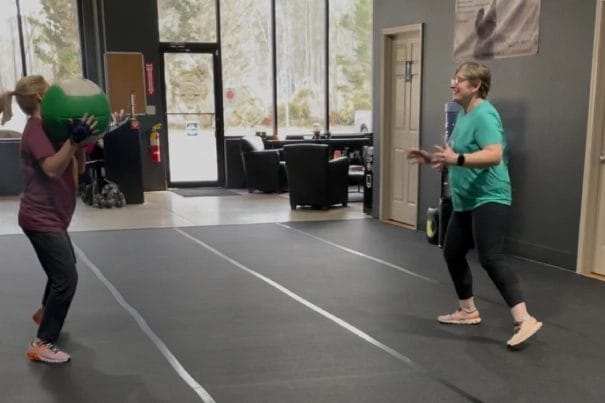 old ladies with gym ball